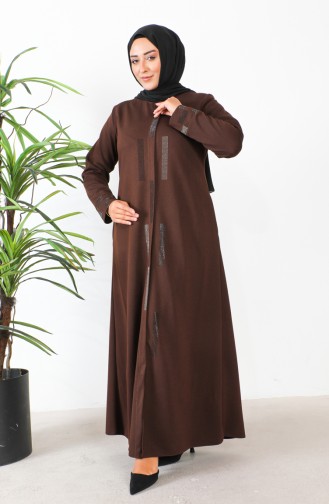 Abaya Avec Pierre Grande Taille 5057-05 Marron 5057-05