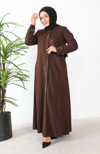 Abaya Avec Pierre Grande Taille 5057-05 Marron 5057-05