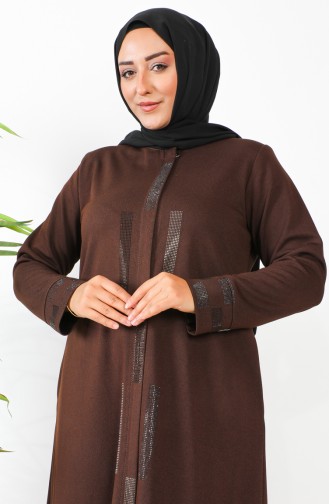 Abaya Avec Pierre Grande Taille 5057-05 Marron 5057-05