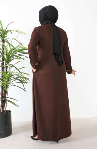 Abaya Avec Pierre Grande Taille 5057-05 Marron 5057-05