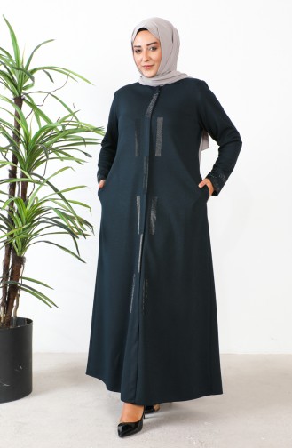 Abaya Avec Pierre Grande Taille 5057-06 Pétrole 5057-06