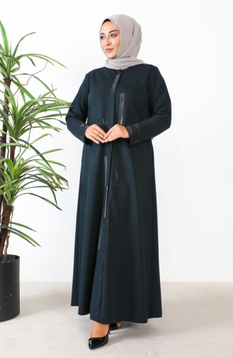 Abaya Avec Pierre Grande Taille 5057-06 Pétrole 5057-06