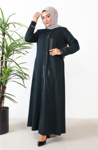 Abaya Avec Pierre Grande Taille 5057-06 Pétrole 5057-06