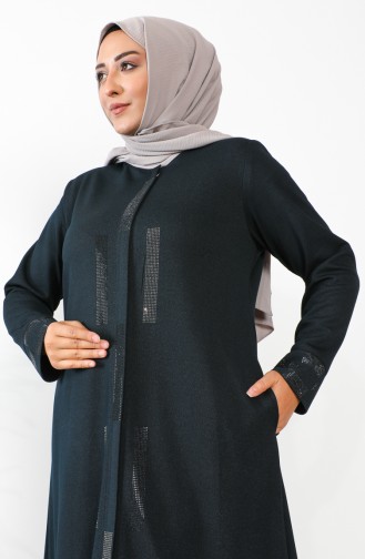 Abaya Avec Pierre Grande Taille 5057-06 Pétrole 5057-06