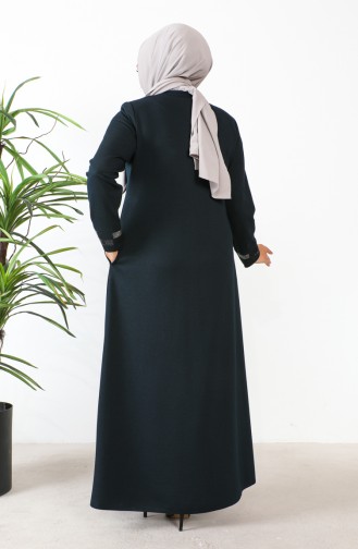 Abaya Avec Pierre Grande Taille 5057-06 Pétrole 5057-06