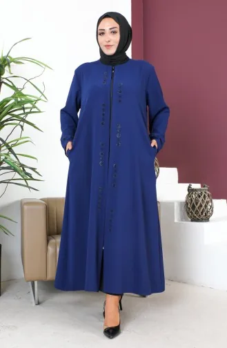 عباية بمقاسات كبيرة مطبوعة بحجر، رقم الموديل 6007-01، لون نيلي 6007-01