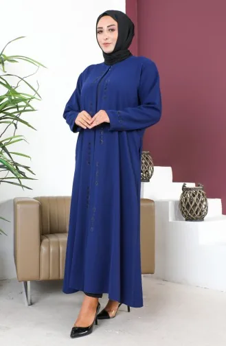 عباية بمقاسات كبيرة مطبوعة بحجر، رقم الموديل 6007-01، لون نيلي 6007-01