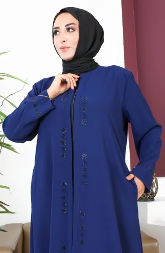 عباية بمقاسات كبيرة مطبوعة بحجر، رقم الموديل 6007-01، لون نيلي 6007-01