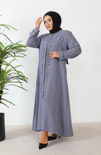 عباية رمادية بنقشة حجرية بمقاسات كبيرة 6007-04 6007-04