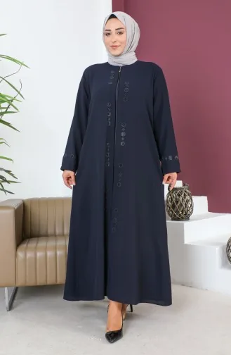 عباية بمقاسات كبيرة مطبوعة بحجر، رقم الموديل 6007-06، لون كحلي 6007-06