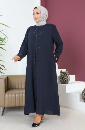 عباية بمقاسات كبيرة مطبوعة بحجر، رقم الموديل 6007-06، لون كحلي 6007-06