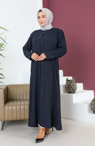 عباية بمقاسات كبيرة مطبوعة بحجر، رقم الموديل 6007-06، لون كحلي 6007-06