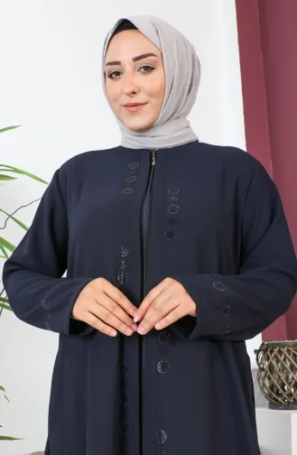 عباية بمقاسات كبيرة مطبوعة بحجر، رقم الموديل 6007-06، لون كحلي 6007-06