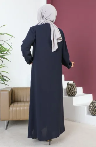 عباية بمقاسات كبيرة مطبوعة بحجر، رقم الموديل 6007-06، لون كحلي 6007-06