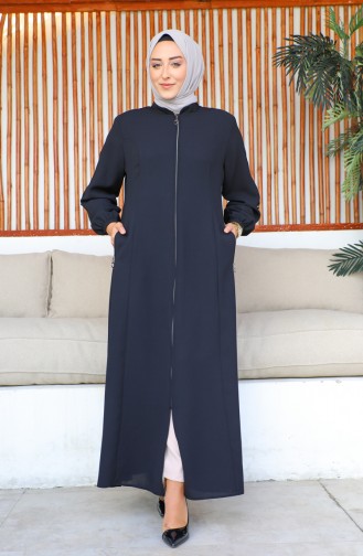 Abaya Tissu Nid D`Abeille Grande Taille 6119-04 Bleu Marine 6119-04