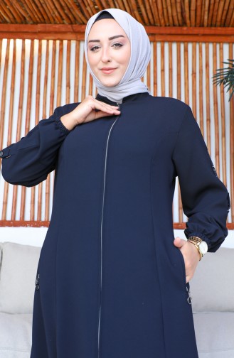 Abaya Tissu Nid D`Abeille Grande Taille 6119-04 Bleu Marine 6119-04