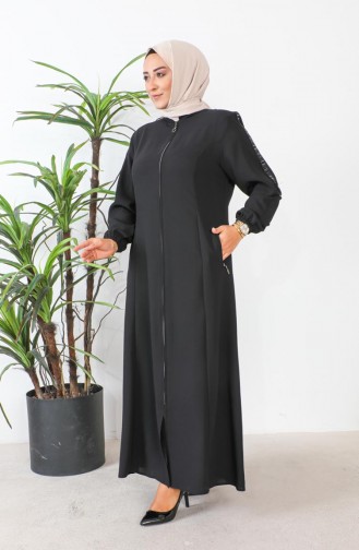 Abaya Tissu Nid D`Abeille Grande Taille 6119-01 Noir 6119-01