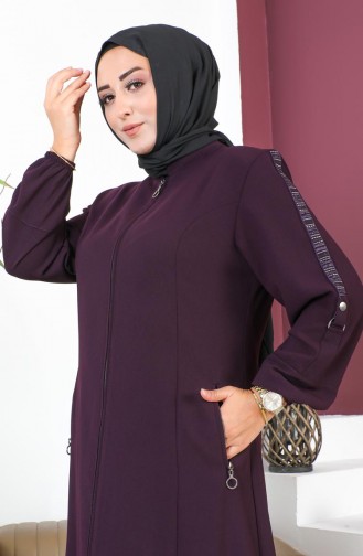 Large Size Honeycomb Fabric Abaya 6119-02 Plum 6119-02