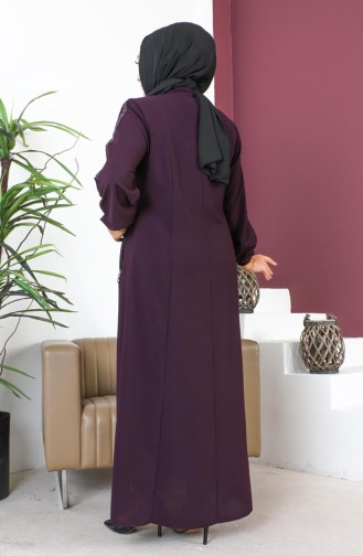 Abaya Tissu Nid D`Abeille Grande Taille 6119-02 Prune 6119-02