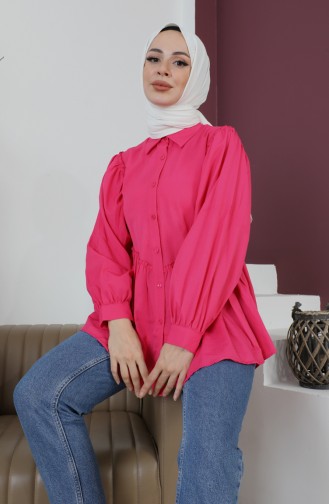 Terry Cotton Ruffle Detailed Shirt 0007-01 Fuchsia 0007-01