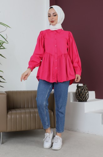 Terry Cotton Ruffle Detailed Shirt 0007-01 Fuchsia 0007-01