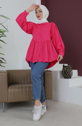 Terry Cotton Ruffle Detailed Shirt 0007-01 Fuchsia 0007-01