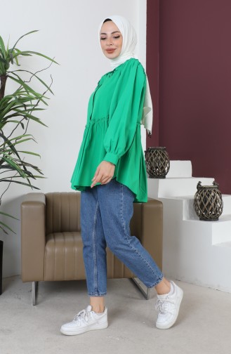 Terry Cotton Ruffle Detailed Shirt 0007-04 Emerald Green 0007-04