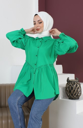 Terry Cotton Ruffle Detailed Shirt 0007-04 Emerald Green 0007-04