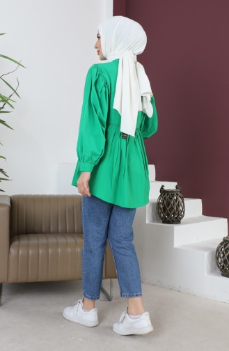 Terry Cotton Ruffle Detailed Shirt 0007-04 Emerald Green 0007-04