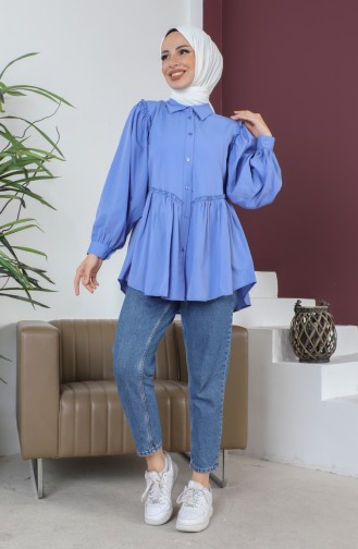 Terry Cotton Ruffle Detailed Shirt 0007-05 İndigo 0007-05
