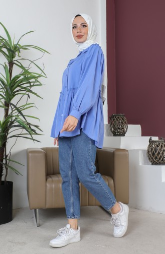 Terry Cotton Ruffle Detailed Shirt 0007-05 İndigo 0007-05
