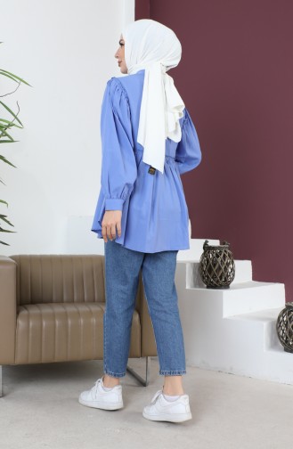 Terry Cotton Ruffle Detailed Shirt 0007-05 İndigo 0007-05