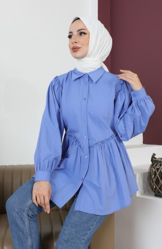 Terry Cotton Ruffle Detailed Shirt 0007-05 İndigo 0007-05
