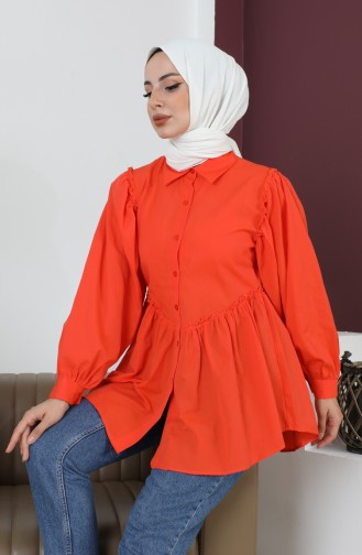 Terry Cotton Ruffle Detailed Shirt 0007-06 Orange 0007-06