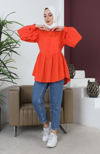 Terry Cotton Ruffle Detailed Shirt 0007-06 Orange 0007-06