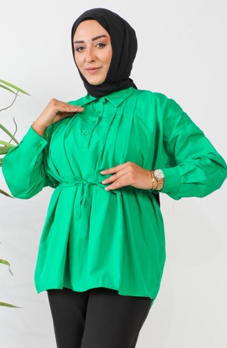 Terry Cotton Buttoned Shirt 0008-06 Emerald Green 0008-06