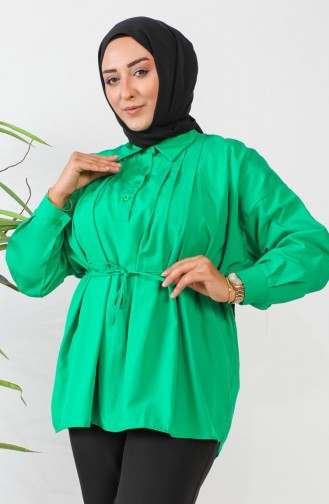 Terry Cotton Buttoned Shirt 0008-06 Emerald Green 0008-06