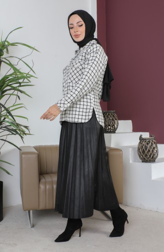 Tweed-Hemd Mit Knöpfen 6006H-05 Weiß Schwarz 6006H-05