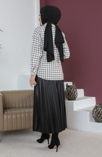 Tweed-Hemd Mit Knöpfen 6006H-05 Weiß Schwarz 6006H-05