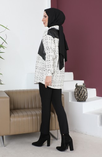 Chemise Tweed Garnie De Cuir 60100-04 Ecru Noir 60100-04