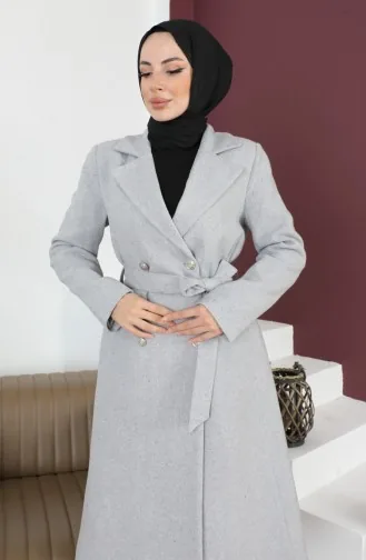 Çift Düğmeli Kaşe Manto 7007-03 Gri