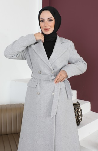 Çift Düğmeli Kaşe Manto 7007-03 Gri