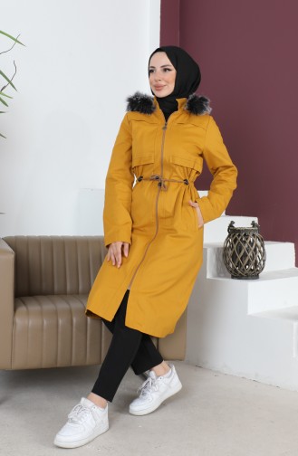 Furry Gabardine Coat 9837-01 Mustard 9837-01