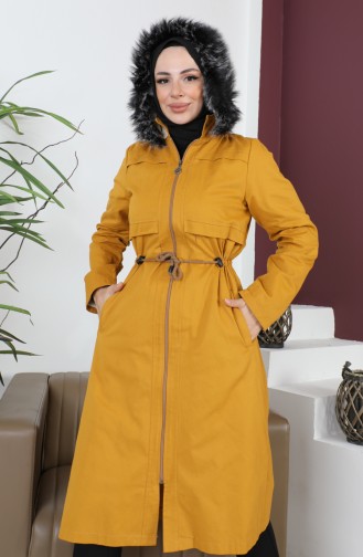 Furry Gabardine Coat 9837-01 Mustard 9837-01