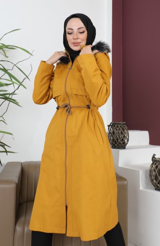 Furry Gabardine Coat 9837-01 Mustard 9837-01