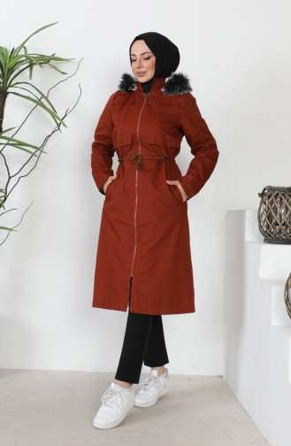 Furry Gabardine Coat 9837-02 Brick Red 9837-02