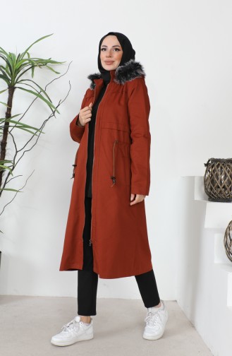 Furry Gabardine Coat 9837-02 Brick Red 9837-02