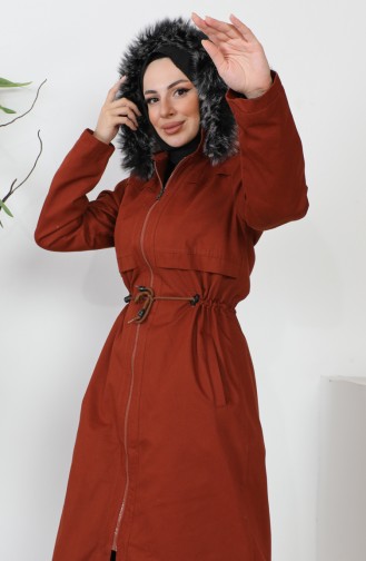 Furry Gabardine Coat 9837-02 Brick Red 9837-02