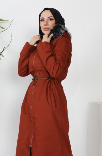 Furry Gabardine Coat 9837-02 Brick Red 9837-02