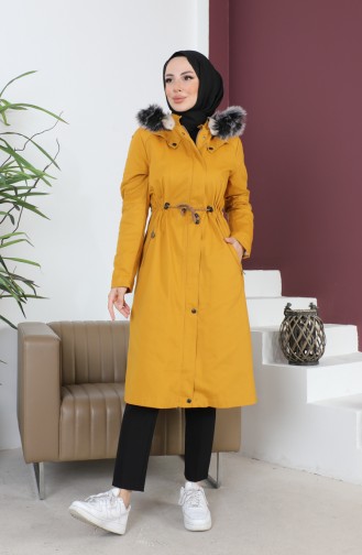 Kürklü Gabardin Kaban 9838-01 Hardal